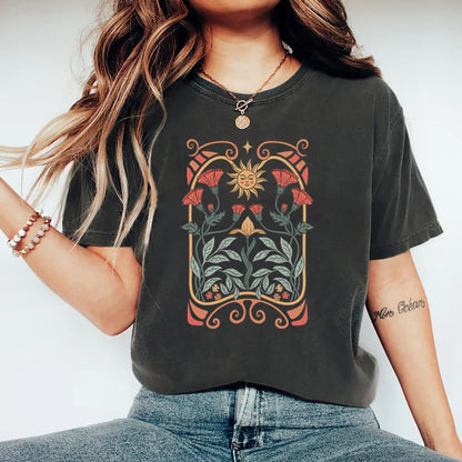 Boho Wildflowers Tshirt Boho Flowers T Shirt Women Short Sleeve T-shirts Vintage Casual Tops Floral Nature Tee Women Clothing