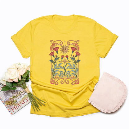 Boho Wildflowers Tshirt Boho Flowers T Shirt Women Short Sleeve T-shirts Vintage Casual Tops Floral Nature Tee Women Clothing