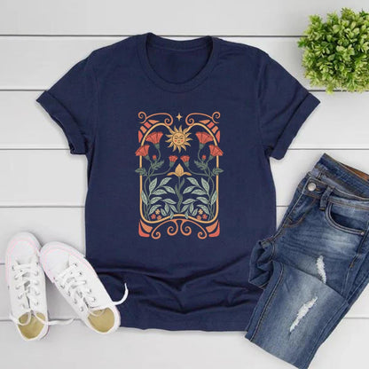 Boho Wildflowers Tshirt Boho Flowers T Shirt Women Short Sleeve T-shirts Vintage Casual Tops Floral Nature Tee Women Clothing