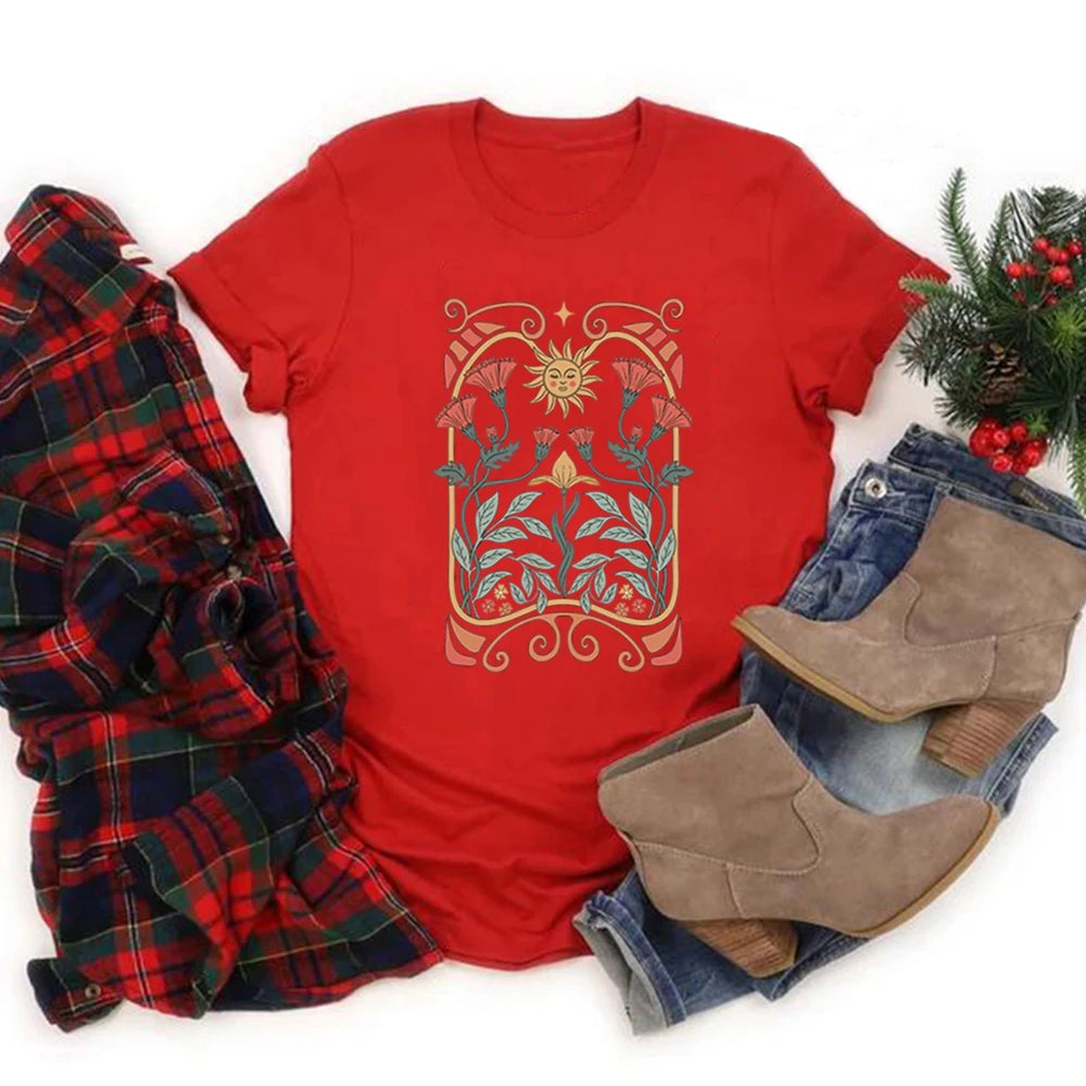 Boho Wildflowers Tshirt Boho Flowers T Shirt Women Short Sleeve T-shirts Vintage Casual Tops Floral Nature Tee Women Clothing