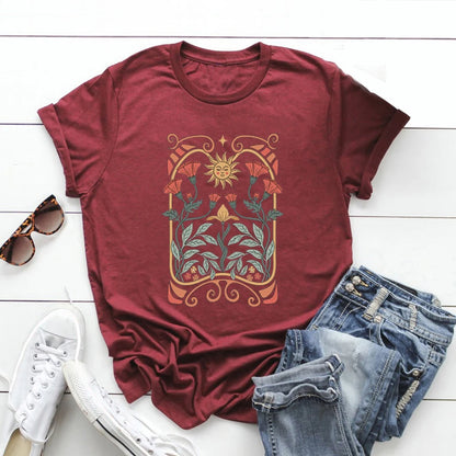 Boho Wildflowers Tshirt Boho Flowers T Shirt Women Short Sleeve T-shirts Vintage Casual Tops Floral Nature Tee Women Clothing